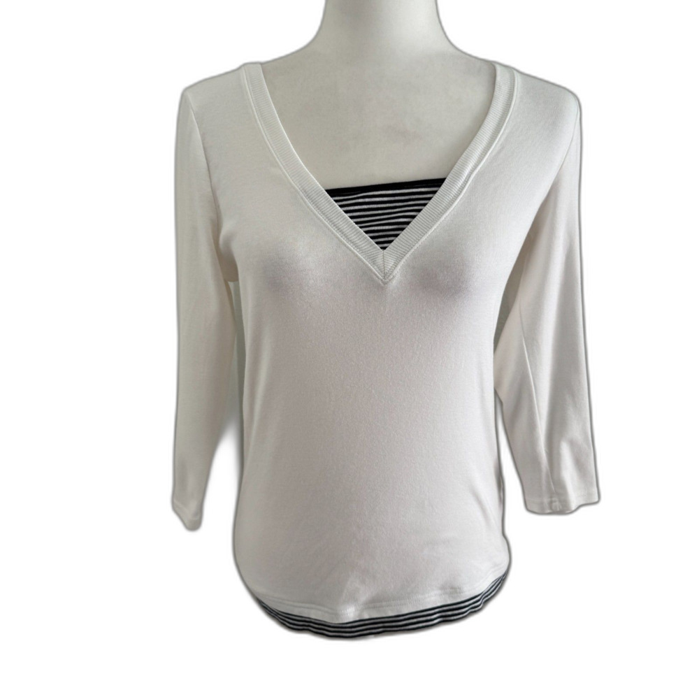 Lauren Ralph Lauren | White Nautical Long Sleeve 100% Cotton Top Size Medium